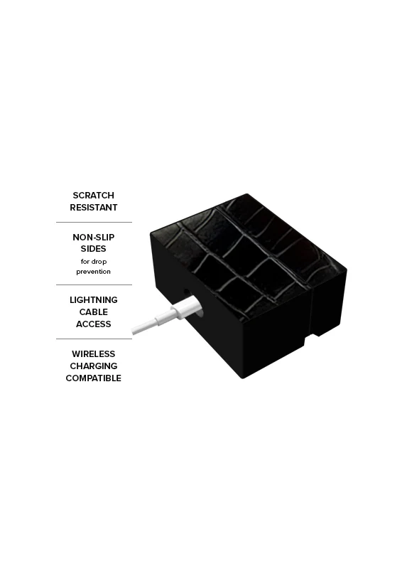 SQUARE® Black Crocodile Faux Leather AirPods Case - Image 12