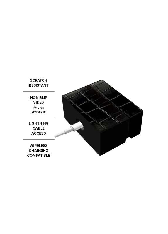 SQUARE® Black Crocodile Faux Leather AirPods Case - Image 16