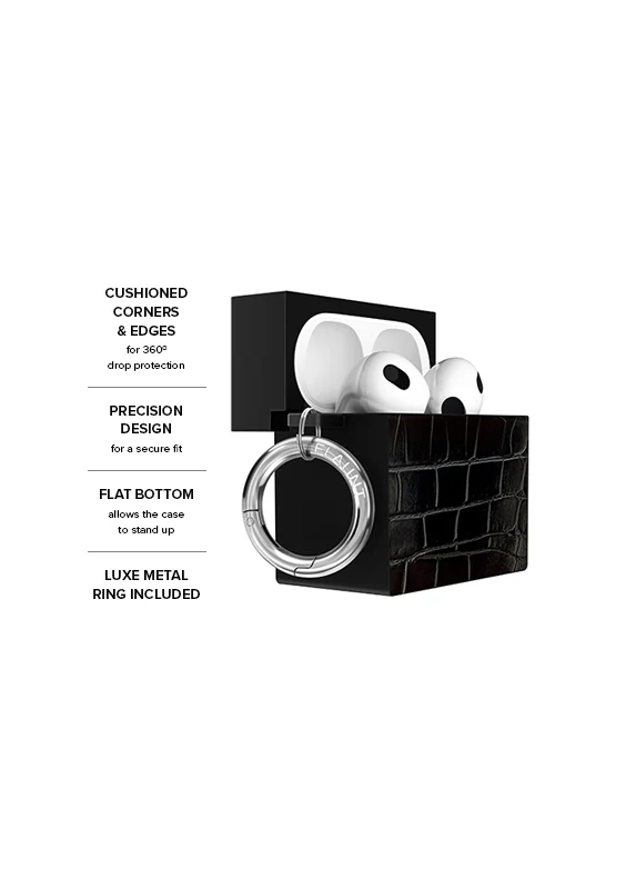 SQUARE® Black Crocodile Faux Leather AirPods Case - Image 19