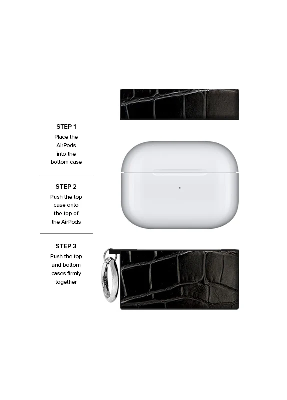 SQUARE® Black Crocodile Faux Leather AirPods Case - Image 22