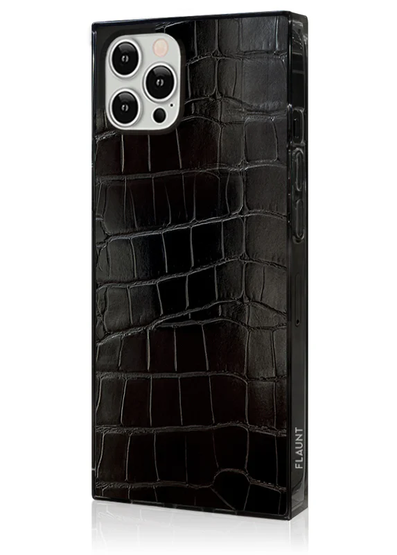 SQUARE® Black Crocodile Faux Leather iPhone Case - Image 10