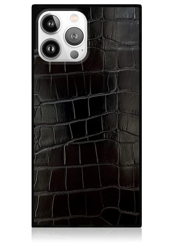 SQUARE® Black Crocodile Faux Leather iPhone Case - Image 13