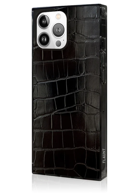 SQUARE® Black Crocodile Faux Leather iPhone Case - Image 16