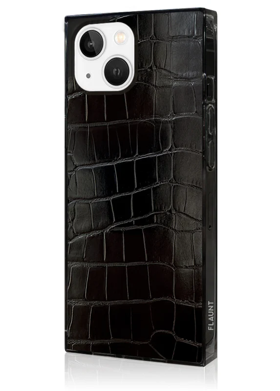 SQUARE® Black Crocodile Faux Leather iPhone Case - Image 18