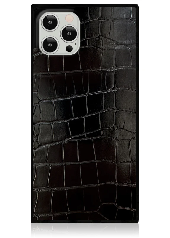 SQUARE® Black Crocodile Faux Leather iPhone Case - Image 3
