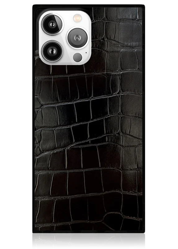 SQUARE® Black Crocodile Faux Leather iPhone Case - Image 47