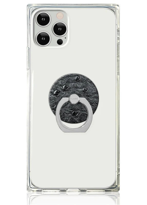 Black Ostrich Faux Leather Adhesive Phone Ring Stand - Image 2