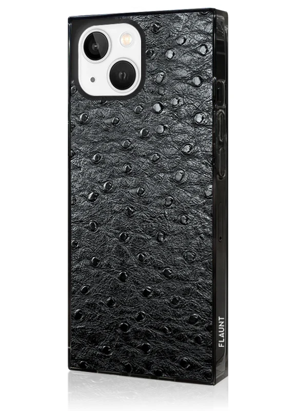 SQUARE® Black Ostrich Faux Leather iPhone Case - Image 10