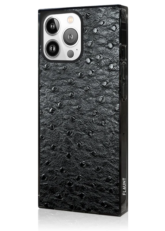 SQUARE® Black Ostrich Faux Leather iPhone Case - Image 28