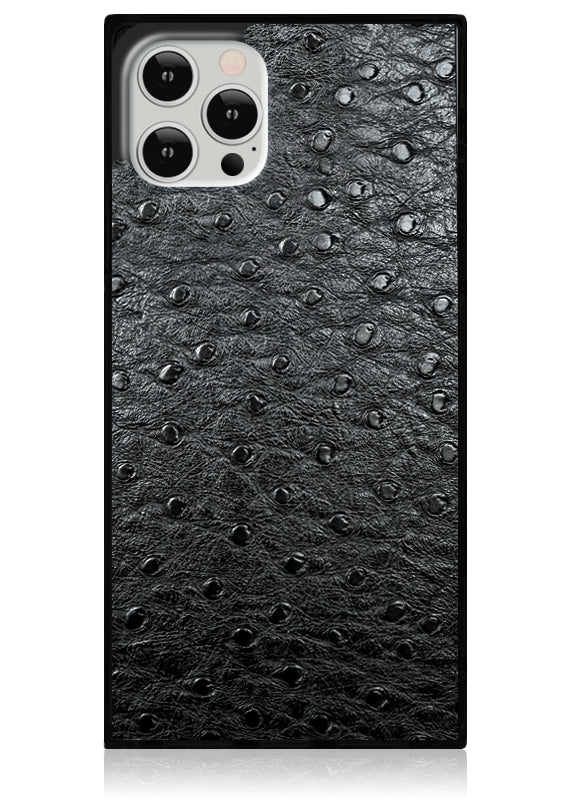 SQUARE® Black Ostrich Faux Leather iPhone Case - Image 3