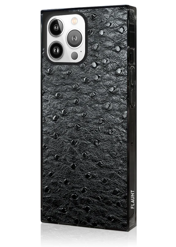 SQUARE® Black Ostrich Faux Leather iPhone Case - Image 36