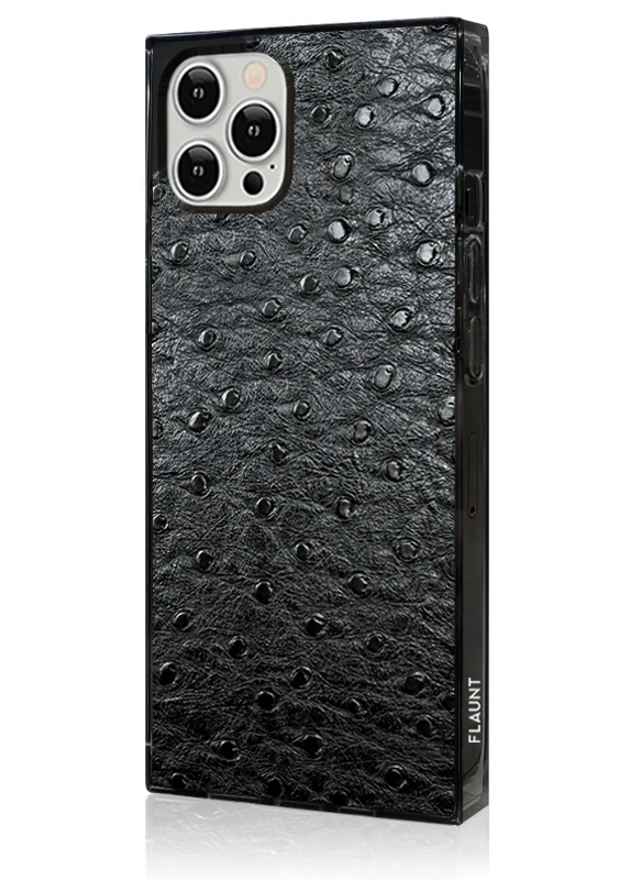 SQUARE® Black Ostrich Faux Leather iPhone Case - Image 4