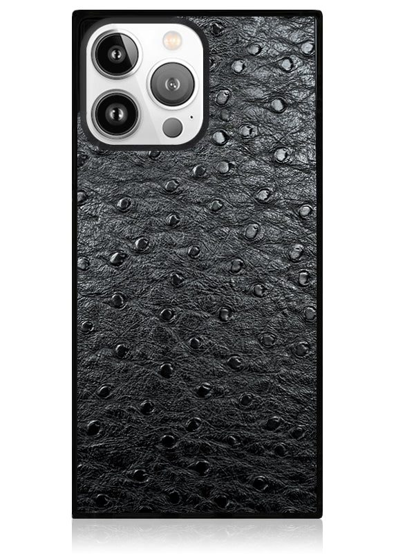 SQUARE® Black Ostrich Faux Leather iPhone Case - Image 5