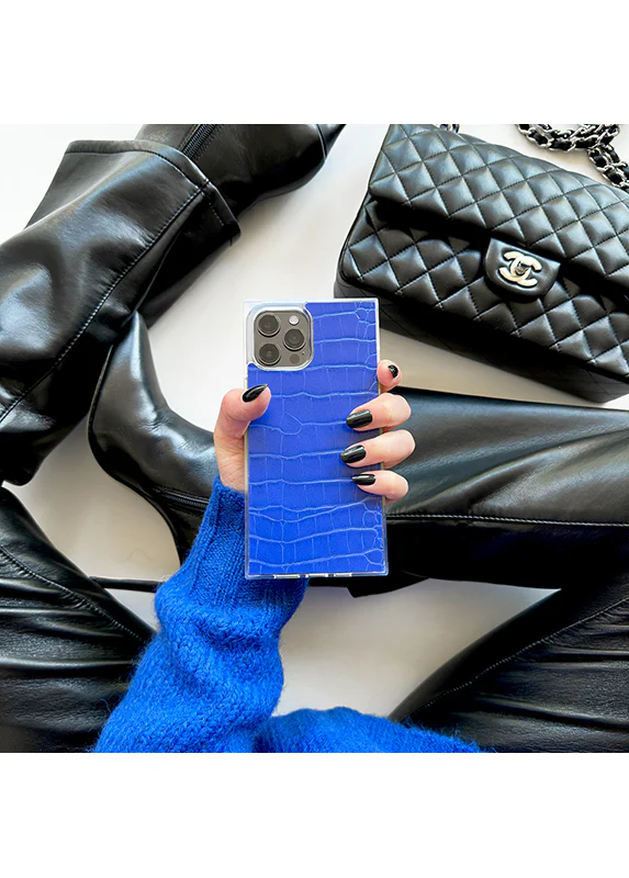 SQUARE® Blue Crocodile Faux Leather iPhone Case - Image 42