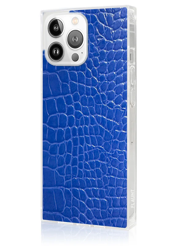 SQUARE® Blue Crocodile Faux Leather iPhone Case - Image 6