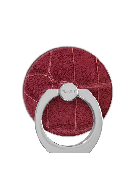 Burgundy Crocodile Faux Leather Adhesive Phone Ring Stand
