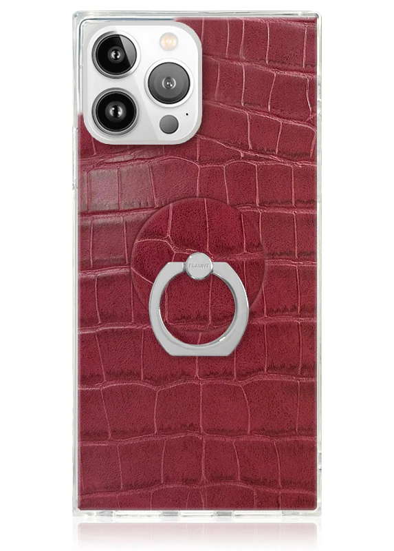 Burgundy Crocodile Faux Leather Adhesive Phone Ring Stand - Image 3