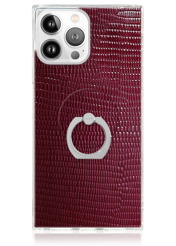 Burgundy Lizard Faux Leather Adhesive Phone Ring Stand - Image 3