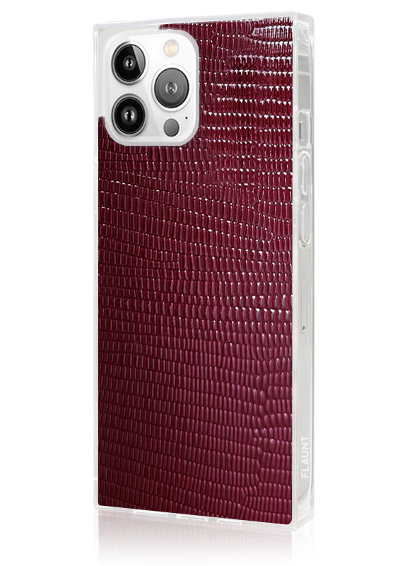 SQUARE® Burgundy Lizard Faux Leather iPhone Case - Image 20