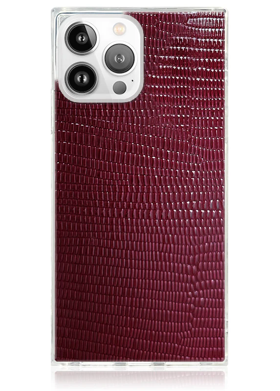 SQUARE® Burgundy Lizard Faux Leather iPhone Case - Image 21