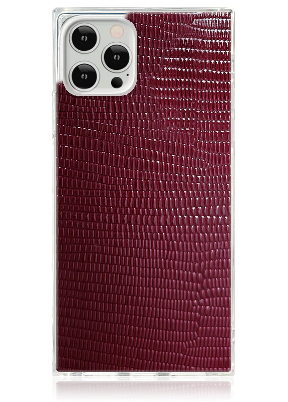 SQUARE® Burgundy Lizard Faux Leather iPhone Case - Image 25
