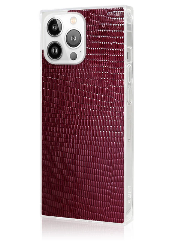 SQUARE® Burgundy Lizard Faux Leather iPhone Case - Image 30