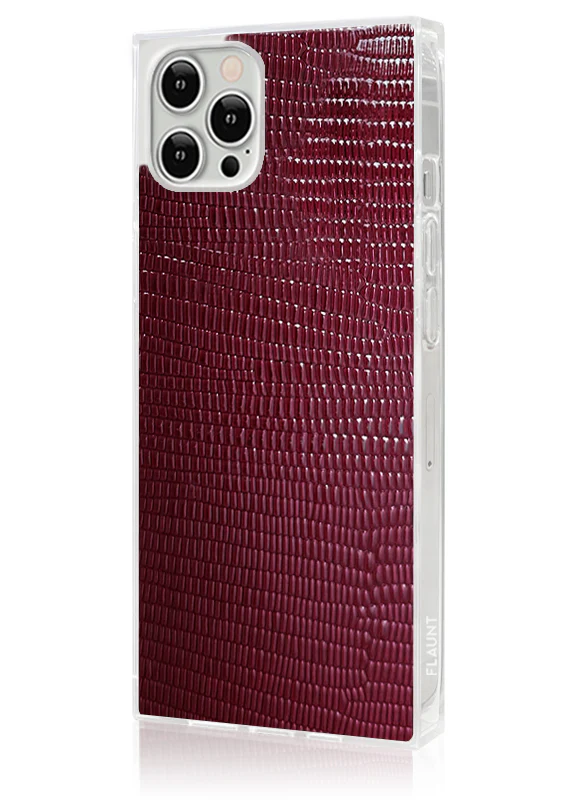 SQUARE® Burgundy Lizard Faux Leather iPhone Case - Image 4