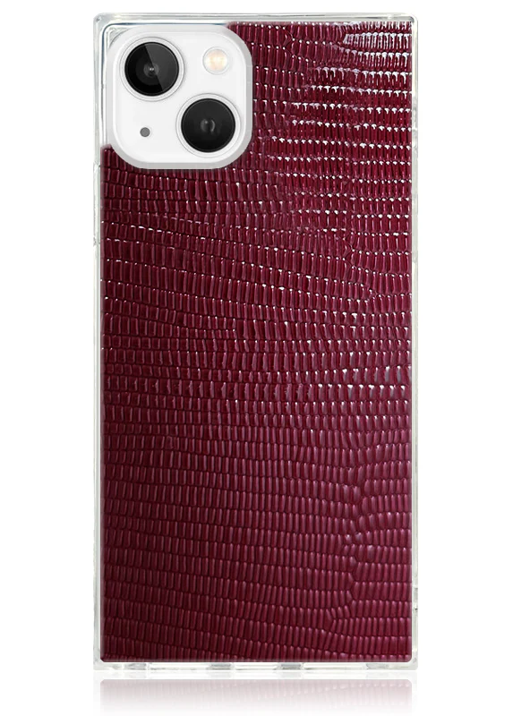 SQUARE® Burgundy Lizard Faux Leather iPhone Case - Image 9