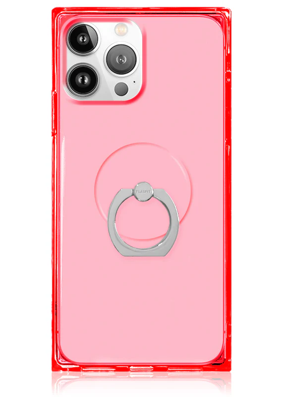 Clear Neon Pink Adhesive Phone Ring Stand - Image 3