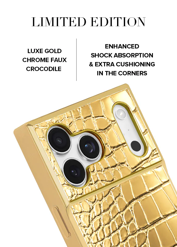 Elite Collection - SQUARE® Gilded Gold Faux Croc Elegance iPhone Case - Image 3