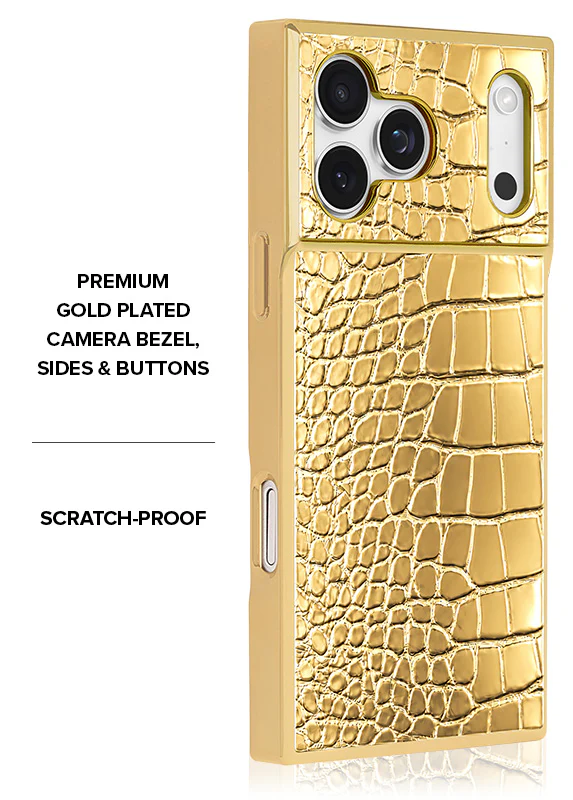 Elite Collection - SQUARE® Gilded Gold Faux Croc Elegance iPhone Case - Image 4