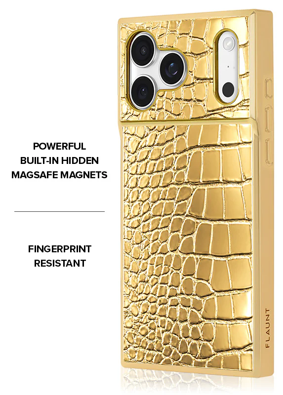 Elite Collection - SQUARE® Gilded Gold Faux Croc Elegance iPhone Case - Image 5