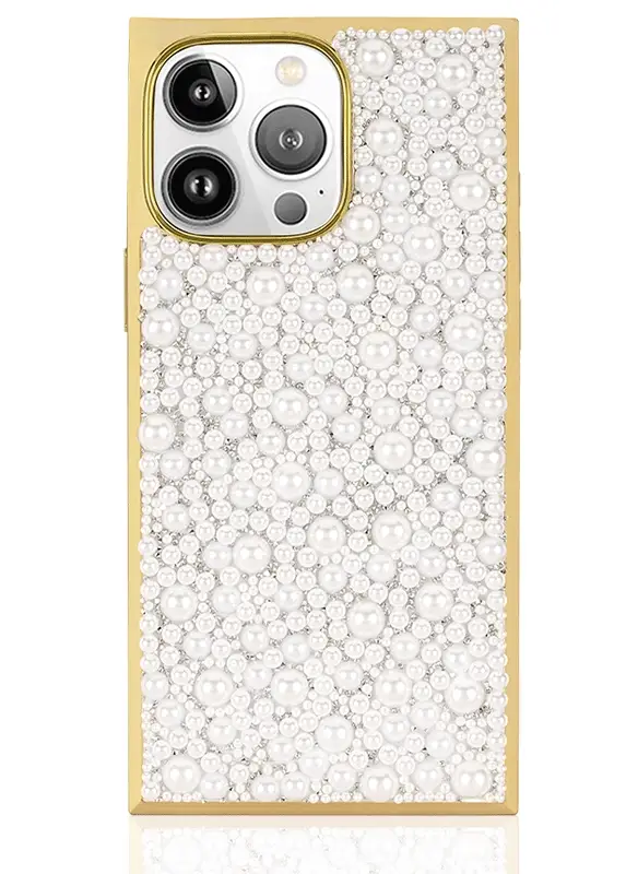 Elite Collection - SQUARE® Gold Metallic Embellished Faux Pearl iPhone Case (Not MagSafe Compatible) - Image 17