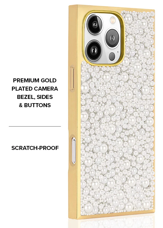 Elite Collection - SQUARE® Gold Metallic Embellished Faux Pearl iPhone Case (Not MagSafe Compatible) - Image 20