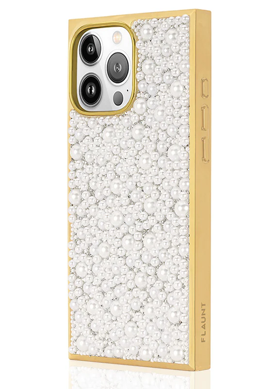 Elite Collection - SQUARE® Gold Metallic Embellished Faux Pearl iPhone Case (Not MagSafe Compatible) - Image 21