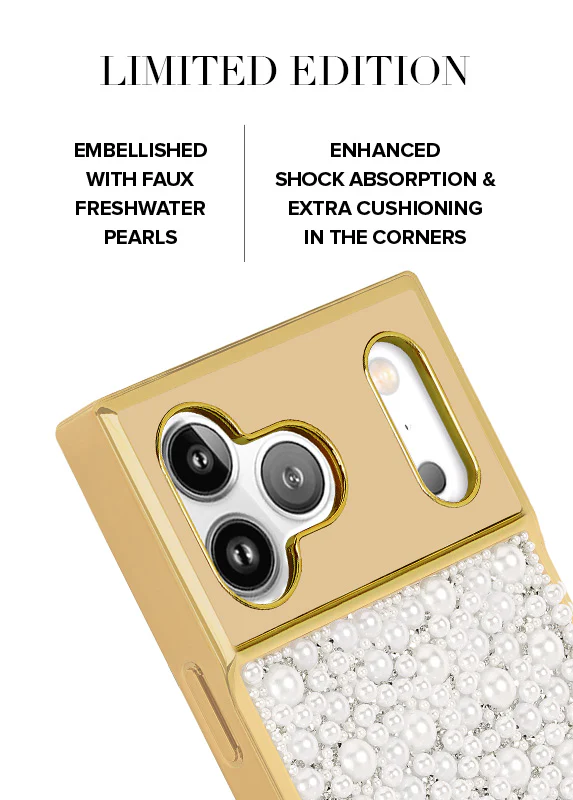 Elite Collection - SQUARE® Gold Metallic Embellished Faux Pearl iPhone Case (Not MagSafe Compatible) - Image 3
