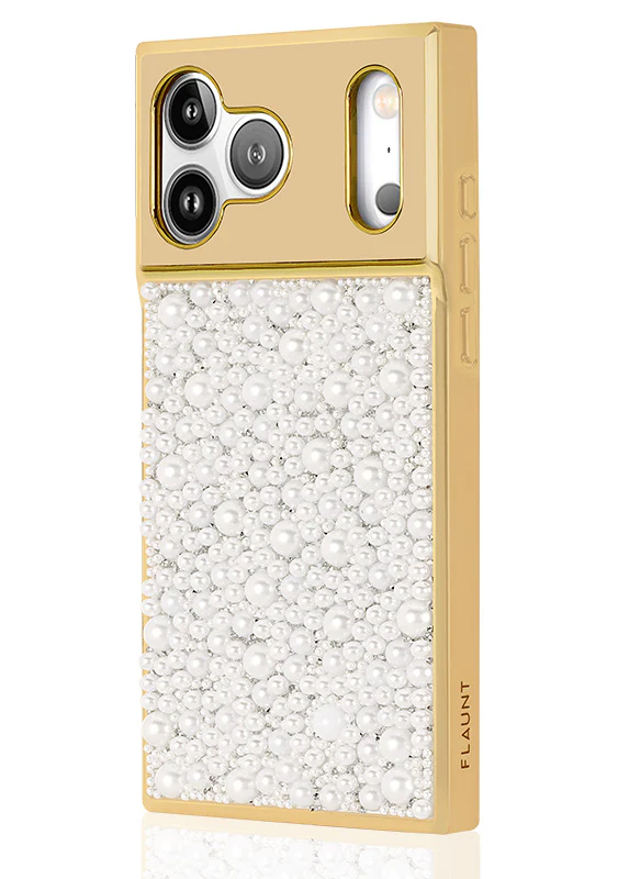 Elite Collection - SQUARE® Gold Metallic Embellished Faux Pearl iPhone Case (Not MagSafe Compatible) - Image 5