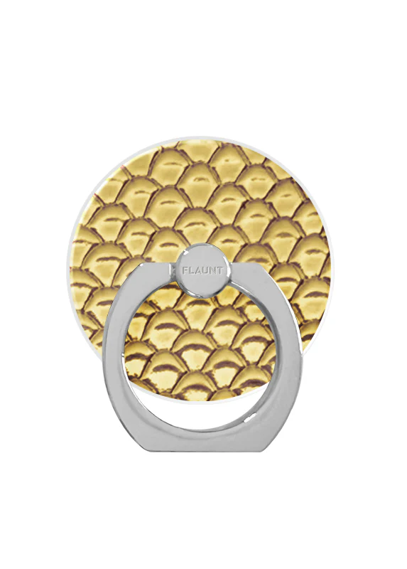 Gold Metallic Snakeskin Faux Leather Adhesive Phone Ring Stand
