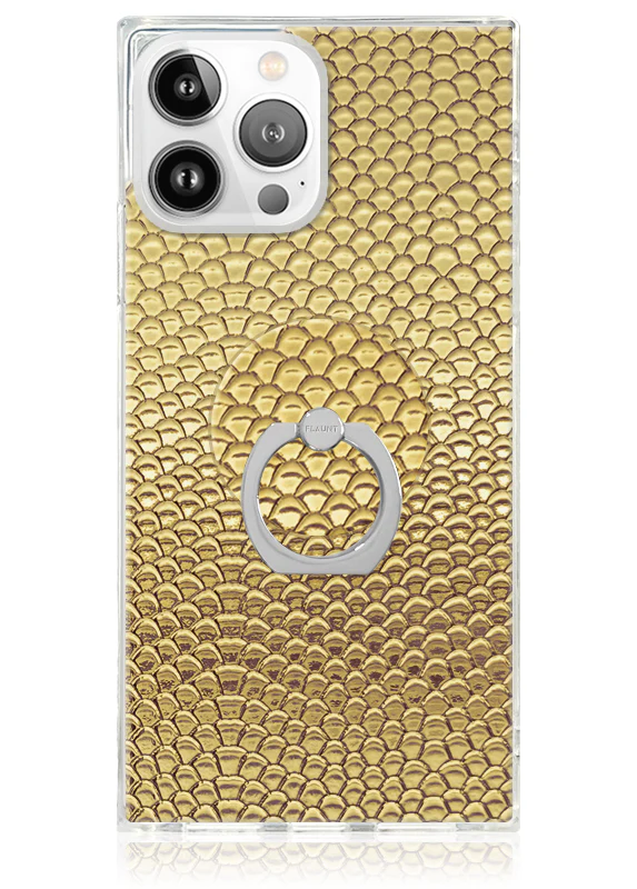 Gold Metallic Snakeskin Faux Leather Adhesive Phone Ring Stand - Image 3