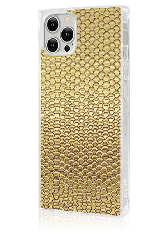 SQUARE® Gold Metallic Snakeskin Faux Leather iPhone Case - Image 4