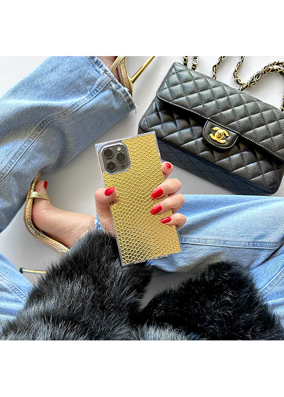 SQUARE® Gold Metallic Snakeskin Faux Leather iPhone Case - Image 42