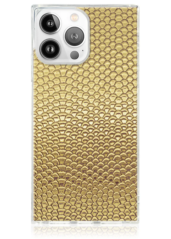 SQUARE® Gold Metallic Snakeskin Faux Leather iPhone Case - Image 5