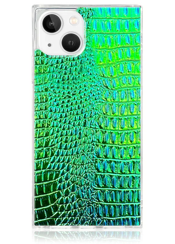 SQUARE® Green Iridescent Crocodile Faux Leather iPhone Case - Image 17