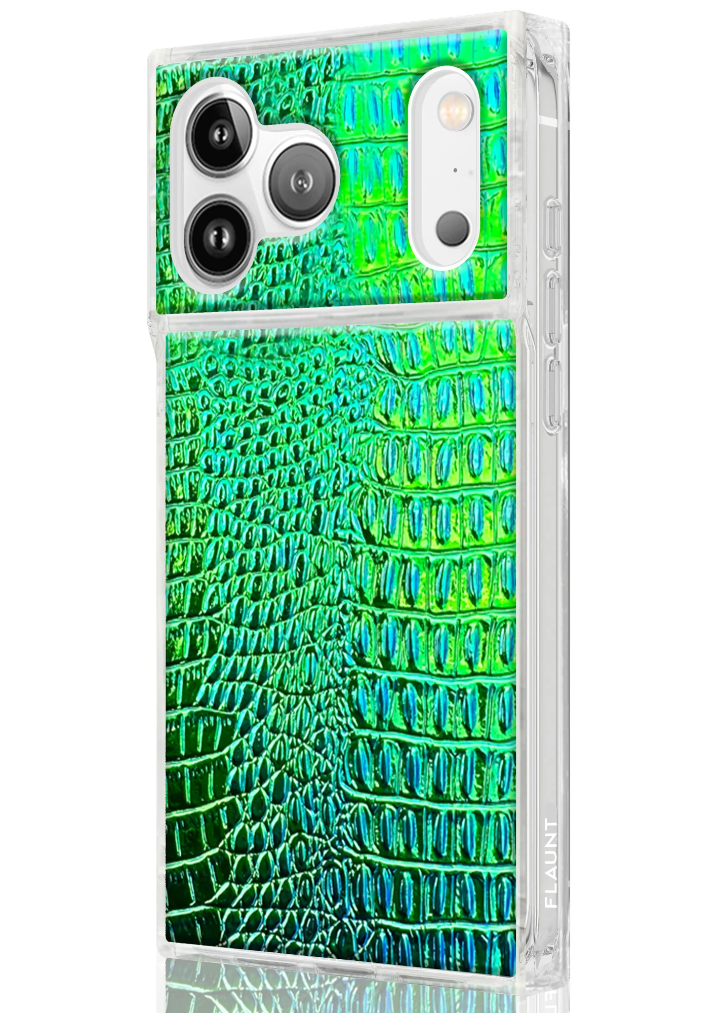 SQUARE® Green Iridescent Crocodile Faux Leather iPhone Case - Image 2