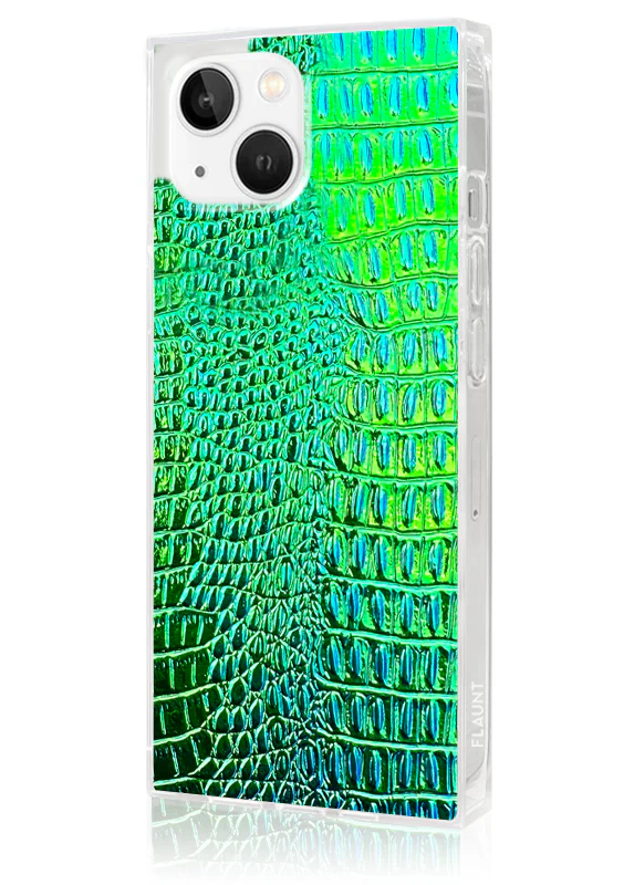 SQUARE® Green Iridescent Crocodile Faux Leather iPhone Case - Image 20