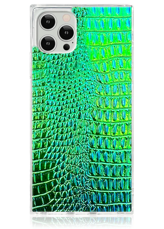 SQUARE® Green Iridescent Crocodile Faux Leather iPhone Case - Image 3