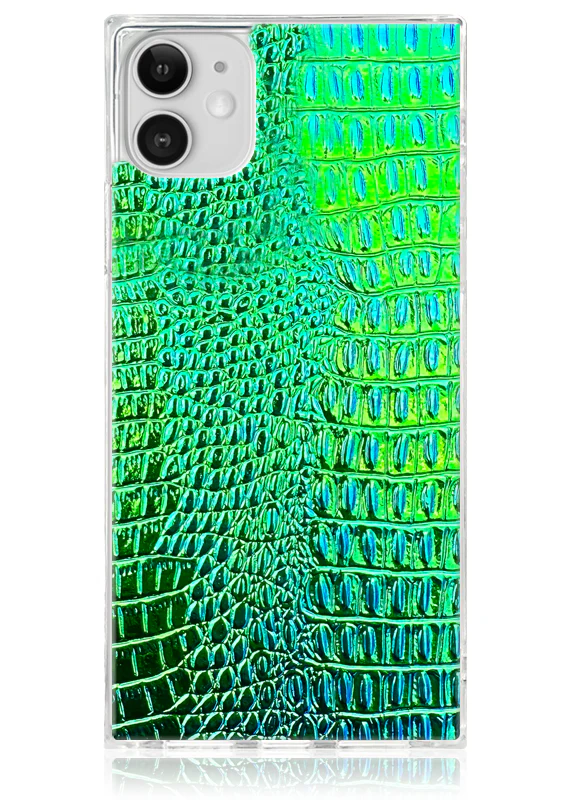 SQUARE® Green Iridescent Crocodile Faux Leather iPhone Case - Image 31