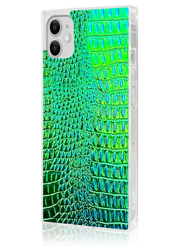 SQUARE® Green Iridescent Crocodile Faux Leather iPhone Case - Image 32