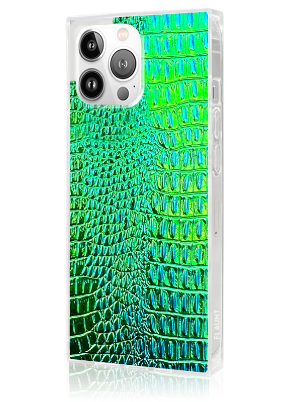 SQUARE® Green Iridescent Crocodile Faux Leather iPhone Case - Image 38