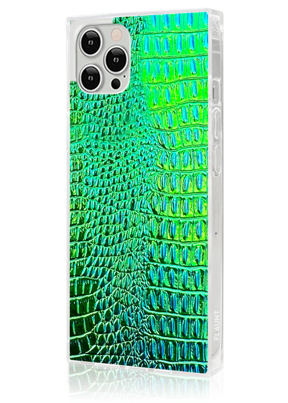 SQUARE® Green Iridescent Crocodile Faux Leather iPhone Case - Image 4